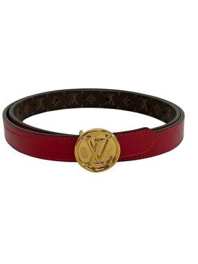 Louis Vuitton Belt Monogram 80/32 Ceinture LV Circle Dark Brown Red Gold